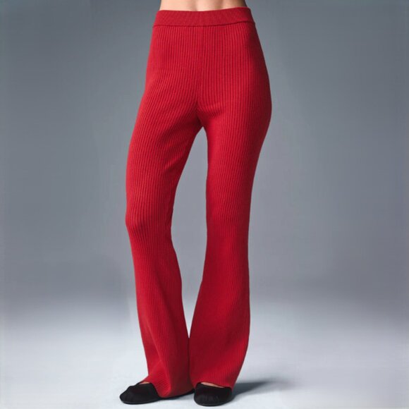 Alo Yoga Denim Knit High-Waist Flare Pant in Dark Bold Red - Size Medium - NWT - Picture 1 of 9